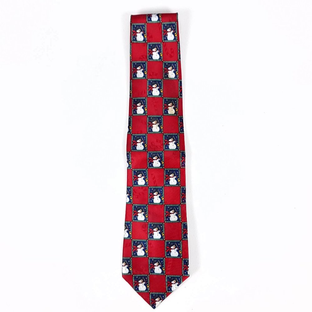 Yule Tie‎ Greetings Hallmark Mens Red Snowman Checkerboard Christmas Holiday Tie